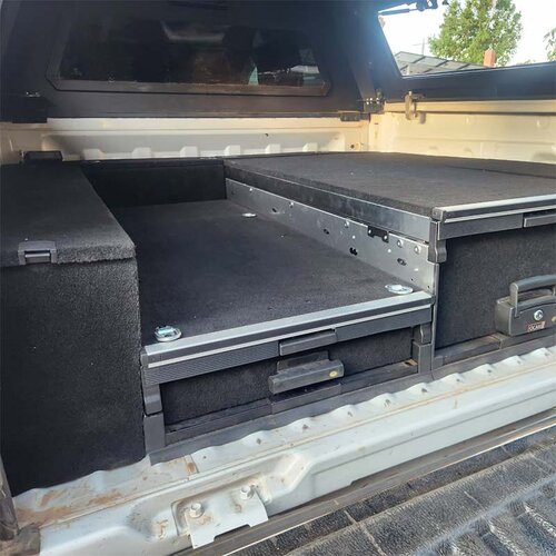 Left Wing Panel Kit for OCAM Rear Drawer (HALF HEIGHT) for Mitsubishi Triton MQ MR 2015-23, Dual Cab, Black Carpet, Passenger Side