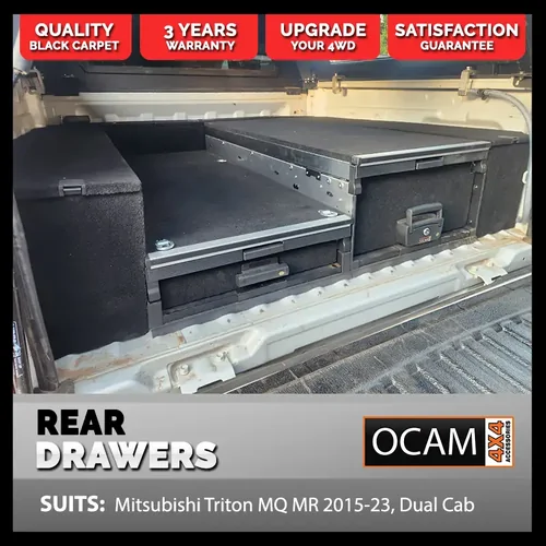 Left Wing Panel Kit for OCAM Rear Drawer (HALF HEIGHT) for Mitsubishi Triton MQ MR 2015-23, Dual Cab, Black Carpet, Passenger Side