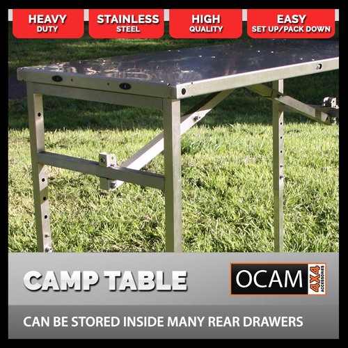 OCAM Stainless Steel Camping/Picnic Table, Adjustable Height, 950x430x25mm