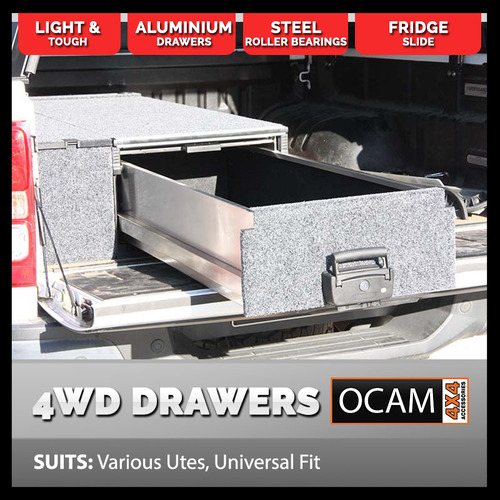 OCAM Aluminium Rear Drawer (LEFT) Universal For Various Utes, Dual Cab, 1355mm long