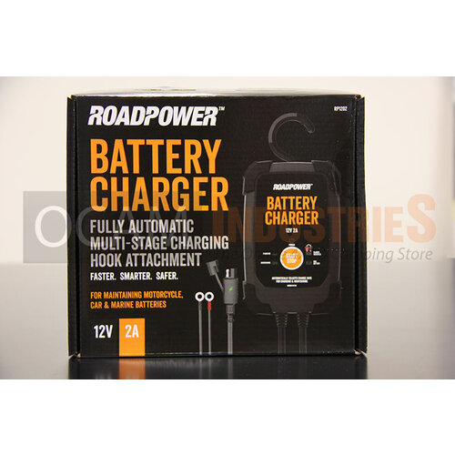 Roadpower Battery Charger, Automatic 8 Stage Charger, 12V 2A, Includes RP831 Battery Status Indicator Cable