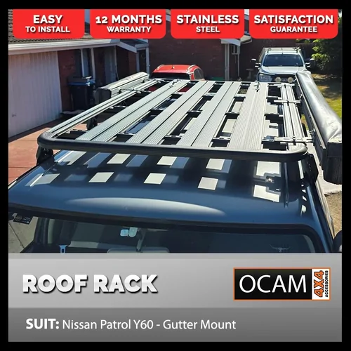 OCAM CMM Aluminium Platform Flat Roof Rack for Nissan Patrol Y60 - Gutter Mount 2200 x 1250mm
