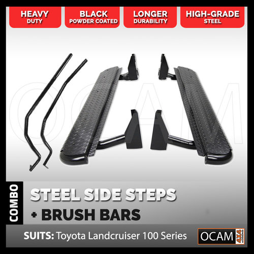 Steel Side Steps and Brush Bars For Toyota Landcruiser 100 Series IFS Heavy Duty