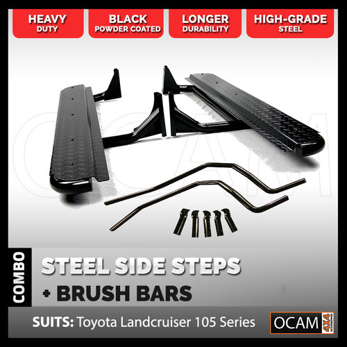 Steel Side Steps and Brush Bars For Toyota Landcruiser 105 Series