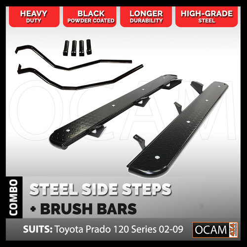Side Steps & Brush Bars for Toyota Prado 120 Series 2002-2009 Heavy Duty 4WD
