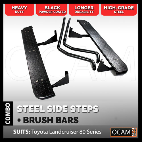 Steel Side Steps and Brush Bars For Toyota Landcruiser 80 Series Heavy Duty 4WD 4X4