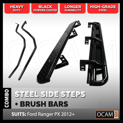 Side Steps & Brush Bars for Ford Ranger PX PXMKII PXMKIII 2011-06/2022 Dual Cab 4WD