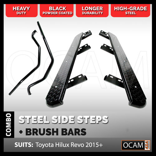 OCAM Steel Side Steps and Brush Bars For Toyota Hilux N80 SR SR5 2015+ 4X4 4WD