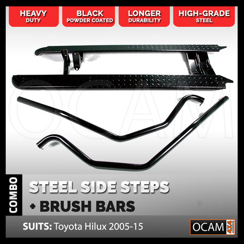 Heavy Duty Side Steps & Brush Bars for Toyota Hilux N70 2005-15 ADR Approved