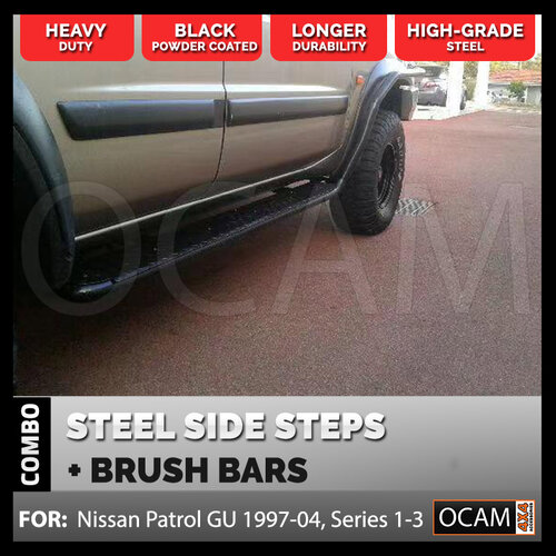 Steel Side Steps and Brush Bars for Nissan Patrol GU 1997-04, Series 1-3