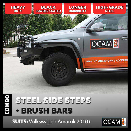 OCAM Heavy Duty Steel Side Steps & Brush Bars for Volkswagen Amarok 01/2010-04/2023