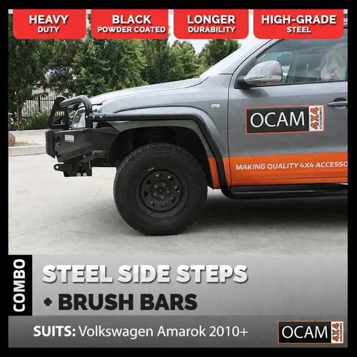 OCAM Heavy Duty Steel Side Steps & Brush Bars for Volkswagen Amarok 01/2010-04/2023