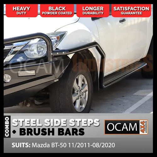 OCAM Heavy Duty Steel Side Steps & Brush Bars for Mazda BT-50 11/2011-08/2020