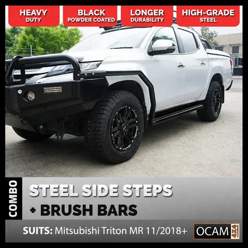 OCAM Heavy Duty Steel Side Steps & Brush Bars for Mitsubishi Triton MR 11/2018-2023