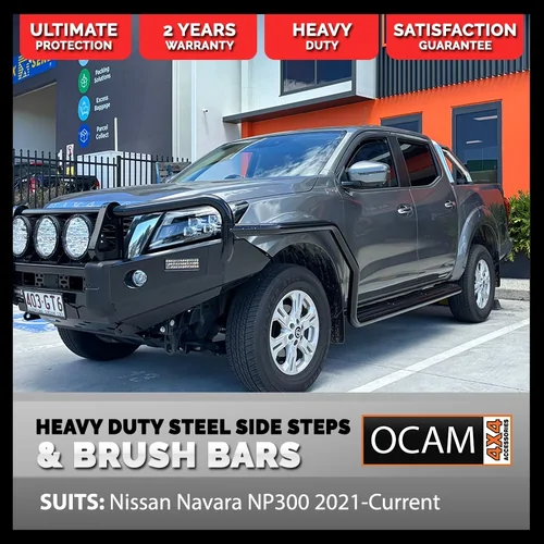 OCAM Heavy Duty Steel Side Steps & Brush Bars for Nissan Navara NP300 2021-Current