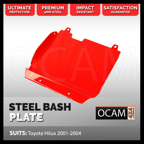 OCAM Steel Bash Plates For Toyota Hilux 2001-2004 Diesel Only, 4mm - RED