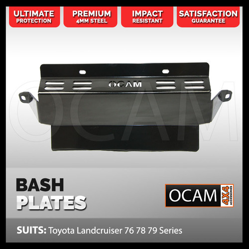 OCAM Steel Bash Plates For Toyota Landcruiser 70 76 78 79 Series Radiator, 4mm BLACK V8