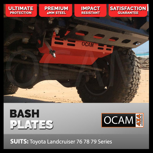 OCAM Steel Bash Plates For Toyota Landcruiser 70 76 78 79 Series Radiator, 4mm RED V8 4CYL
