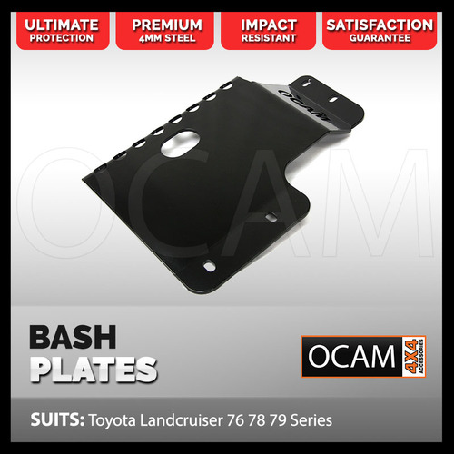 OCAM Steel Bash Plates For Toyota Landcruiser 70 76 78 79 Series Transfer Cover, 4mm Black V8 Diesel