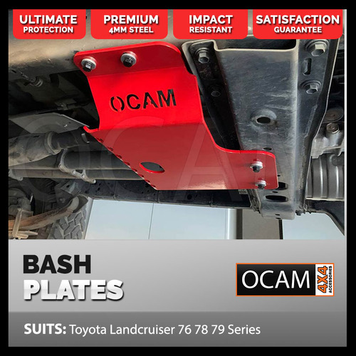 OCAM Steel Bash Plates For Toyota Landcruiser 70 76 78 79 Series Transfer Cover, 4mm Red V8 Diesel