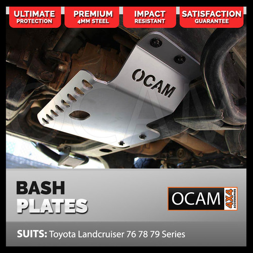 OCAM Steel Bash Plates For Toyota Landcruiser 70 76 78 79 Series Transfer Cover, 4mm SILVER V8 Diesel