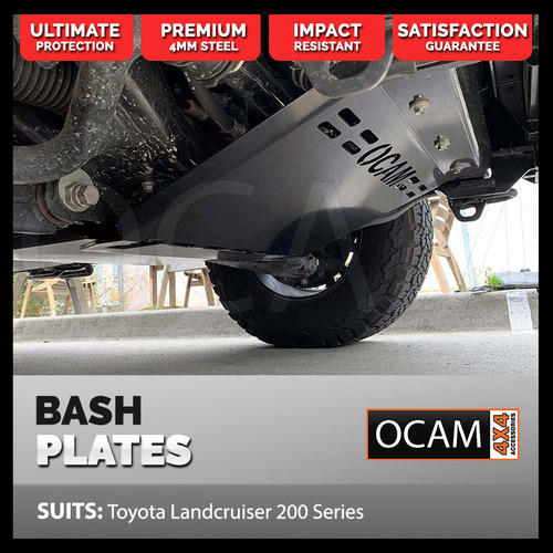 OCAM 2pce Steel Bash Plates For Toyota Landcruiser 200 Series 4mm Black