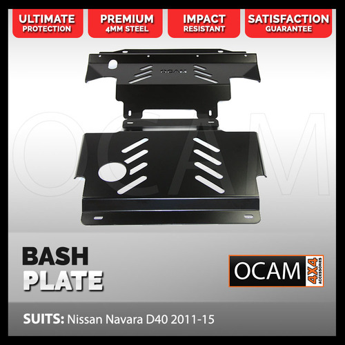 OCAM 2pce Steel Bash Plates For Nissan Navara D40 2011-15, 4mm Black, 445 x 480mm