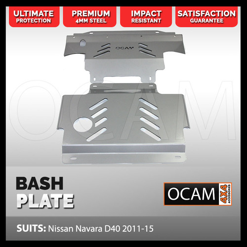 OCAM 2pce Steel Bash Plates For Nissan Navara D40 2011-15, 4mm SILVER, 445 x 480mm