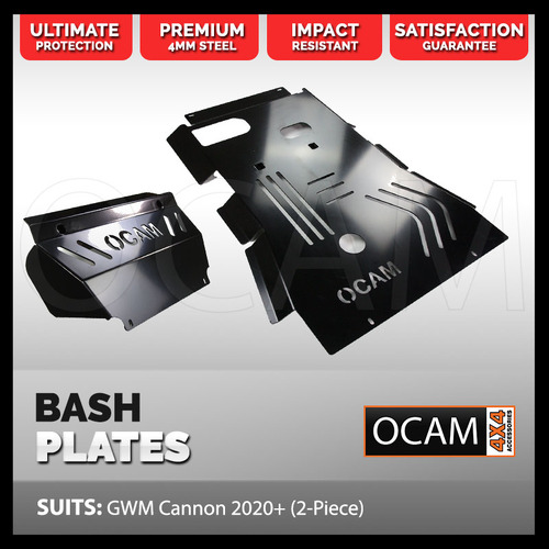 OCAM 2pce Steel Bash Plate For GWM Cannon 2020+ , 4mm BLACK