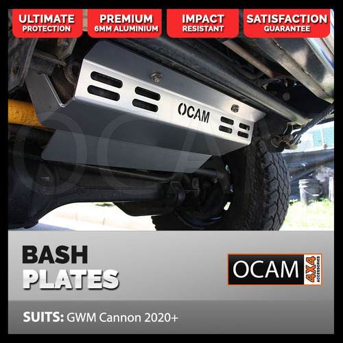 OCAM 3pce Steel Bash Plate For GWM Cannon 2020+ , Front Diff, Sump & Transmission 4mm BLACK