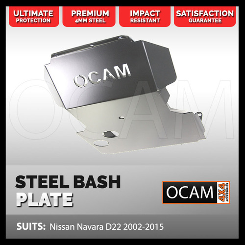 OCAM Steel Bash Plates For Nissan Navara D22 - 4mm Steel Silver