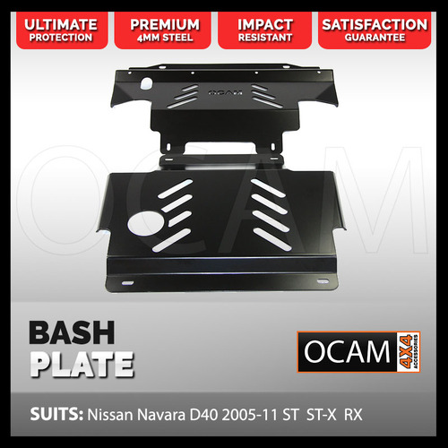 OCAM Steel Bash Plates For Nissan Navara D40 2005-12 4mm Black (430 x 460mm)