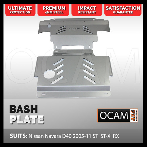 OCAM Steel Bash Plates For Nissan Navara D40 2005-12 4mm Silver (430 x 460mm)