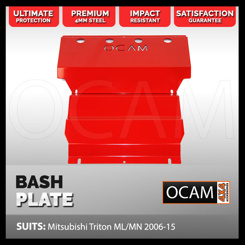OCAM Steel Bash Plates For Mitsubishi Triton ML MN 2006-04/2015, Steel 4mm Red