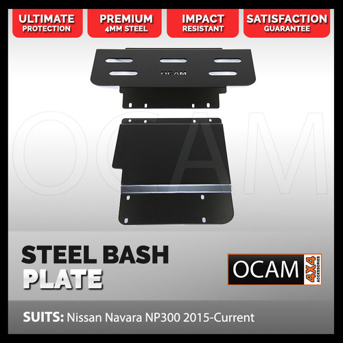 OCAM Steel Bash Plates For Nissan Navara NP300 2015-2020, 4mm BLACK