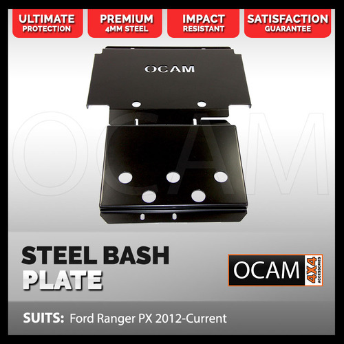 OCAM Steel Bash Plates for Ford Ranger PX PXMKII PXMKIII 2011-06/2022, 4mm Steel Black (2nd style)
