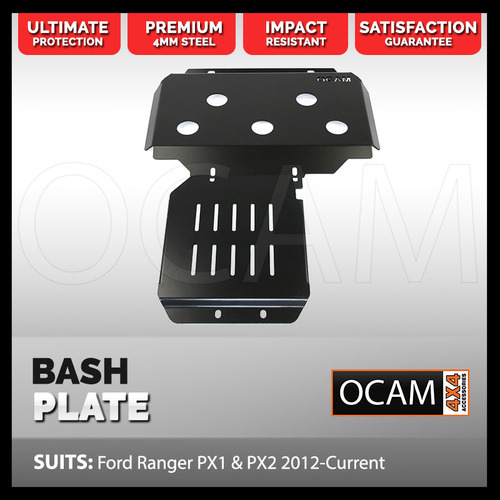 OCAM Steel Bash Plates for Ford Ranger PX PXMKII PXMKIII 2011-06/2022, 4mm Steel Black