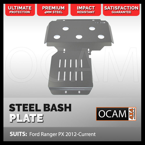 OCAM Steel Bash Plates For Ford Ranger PX 2012-Current, 4mm Silver