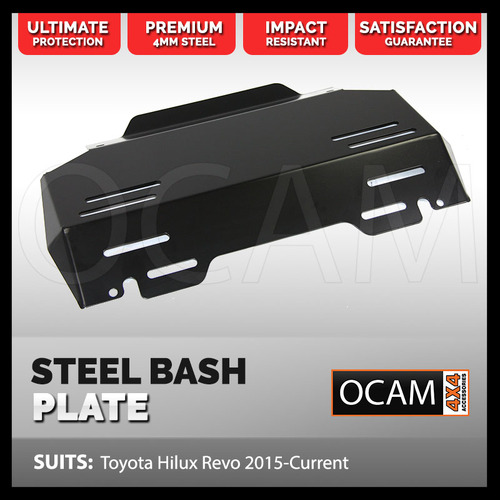 OCAM Steel Bash Plate For Toyota Hilux N80 2015-Current, 4mm, Black (1 Piece)