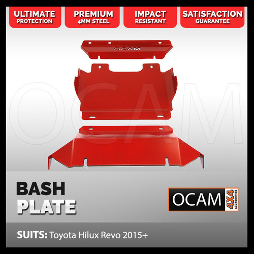 OCAM Steel Bash Plate For Toyota Hilux N80 2015-Current, 4mm - Steel Red