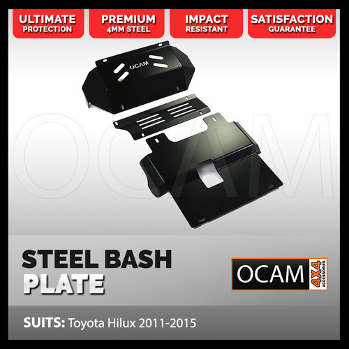 OCAM 3PC Steel Bash Plates For Toyota Hilux N70 2011-15 4mm, Black