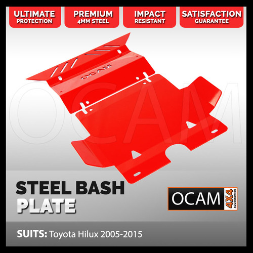OCAM Steel Bash Plates For Toyota Hilux N70 SR SR5 2005-15 4mm, Red