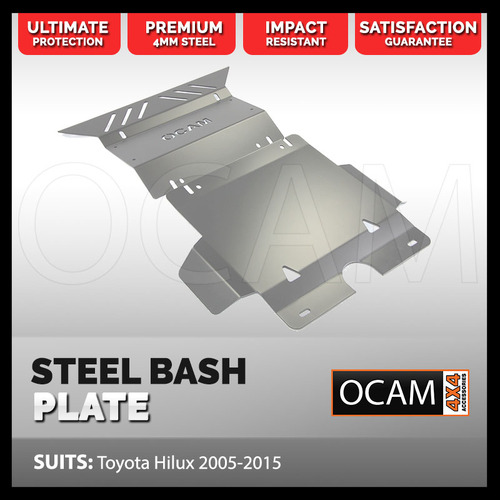 OCAM Steel Bash Plates For Toyota Hilux N70 2005-15 4mm, Silver 2 piece