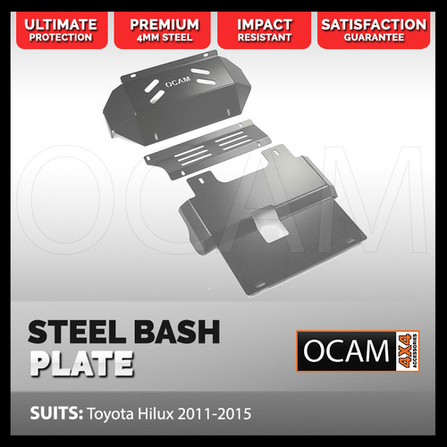 OCAM Steel Bash Plates For Toyota Hilux N70 2011-15 4mm, Silver 3 piece