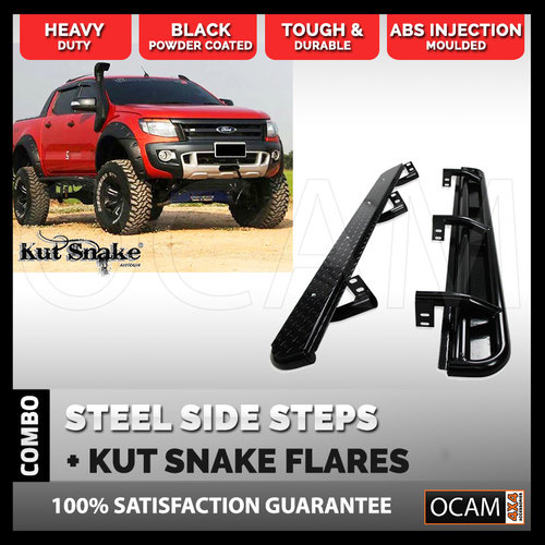OCAM Steel Side Steps & Kut Snake Flares for Ford Ranger PX PXMKII 2011-2018