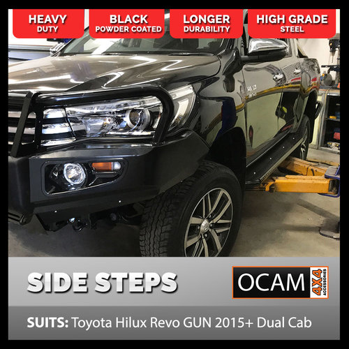 OCAM Steel Side Steps for Toyota Hilux N80 2015-22 Dual Cab