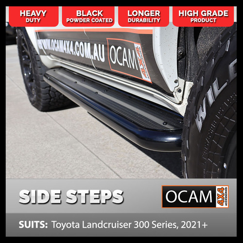 OCAM Heavy Duty Steel Side Steps for Toyota Landcruiser 300 Series, 2021-Current