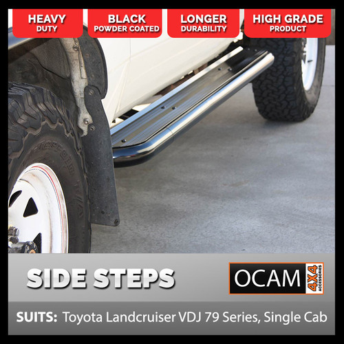 OCAM Heavy Duty Steel Side Steps for Toyota Landcruiser 79 Series, Single Cab, 2007-16