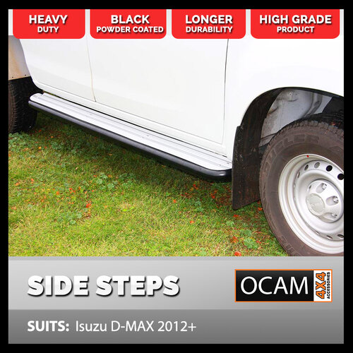 OCAM Heavy Duty Steel Side Steps for Isuzu D-MAX 06/2012-20, Dual Cab