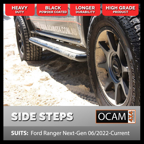 OCAM Heavy Duty Steel Side Steps for Ford Ranger Next-Gen 06/2022-Current